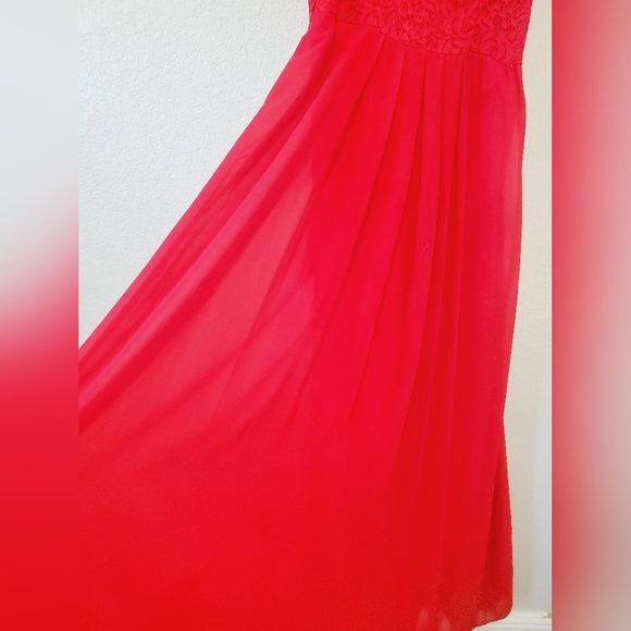 ANGVNS Red Lace Back Ciffon Long Gown Maxi Dress Medium - Picture 6 of 7